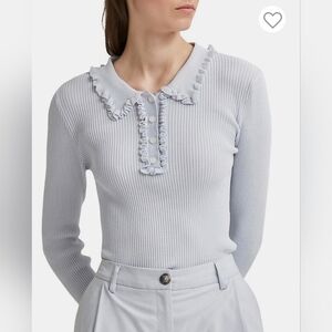 Selected Femme Rosellina Knit Frill Top Long Sleeve Pale Blue